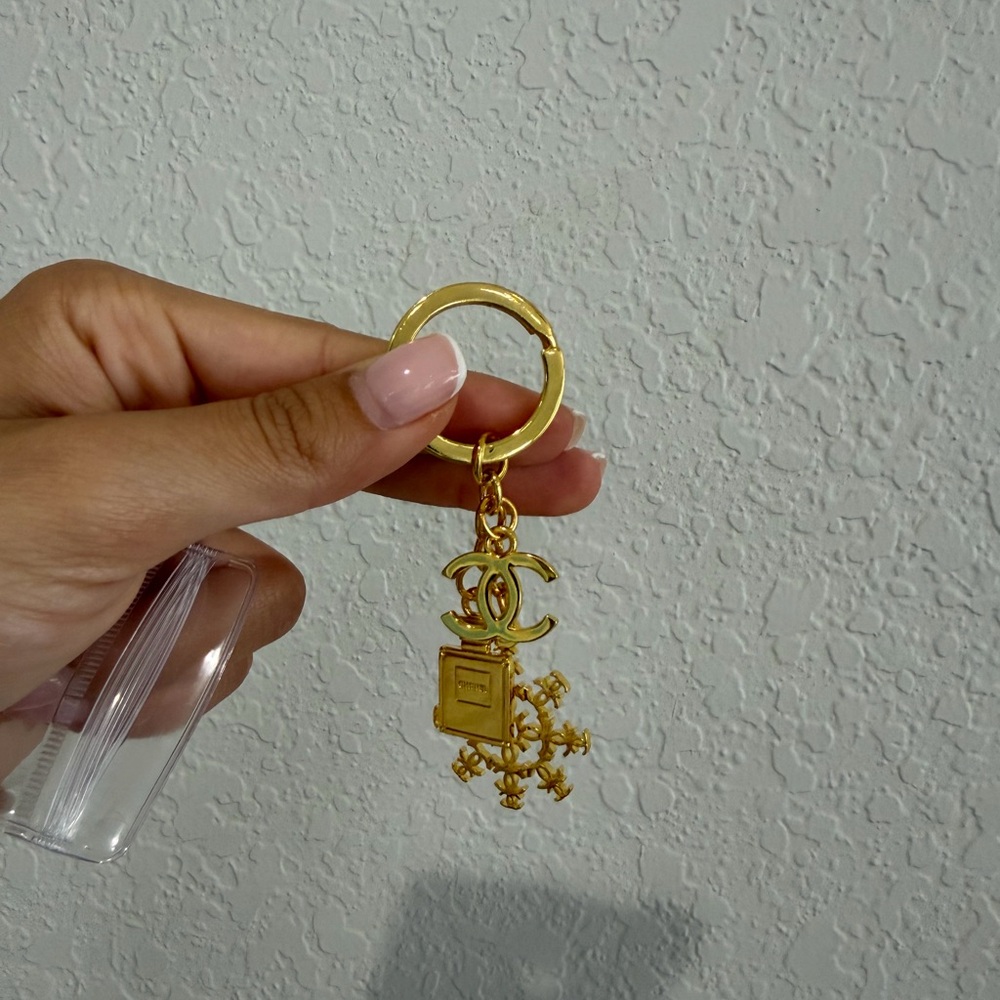 CHANEL Gold-Tone CC Charm Key Ring